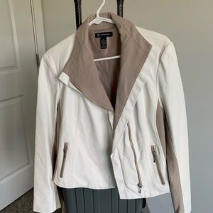 INC International Concepts Leather Jacket White and Tan Moto Style